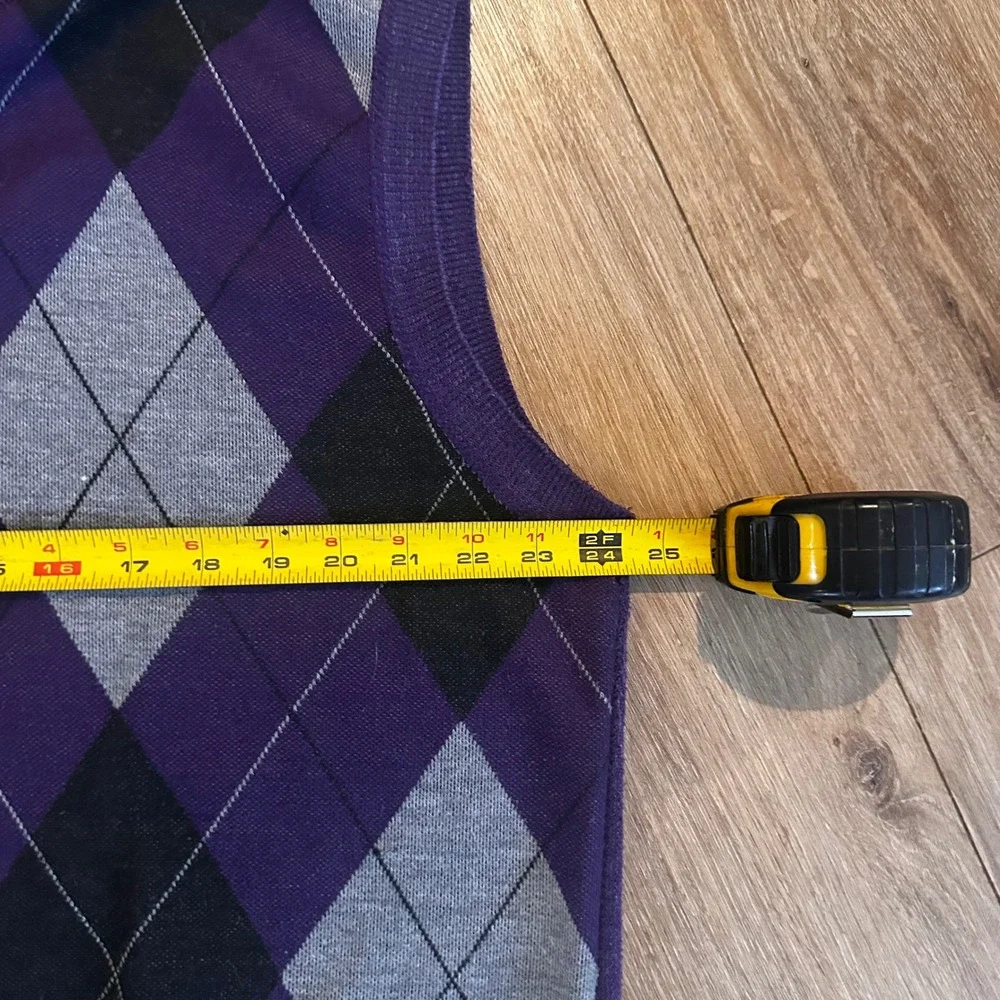Leonardo Gavino Mens XXL Argyle Sweater Vest Purple Black Grey V-Neck Knit